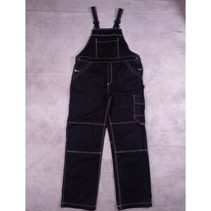 Stylish Modern Black Denim Overalls with White Stitching Workwear
